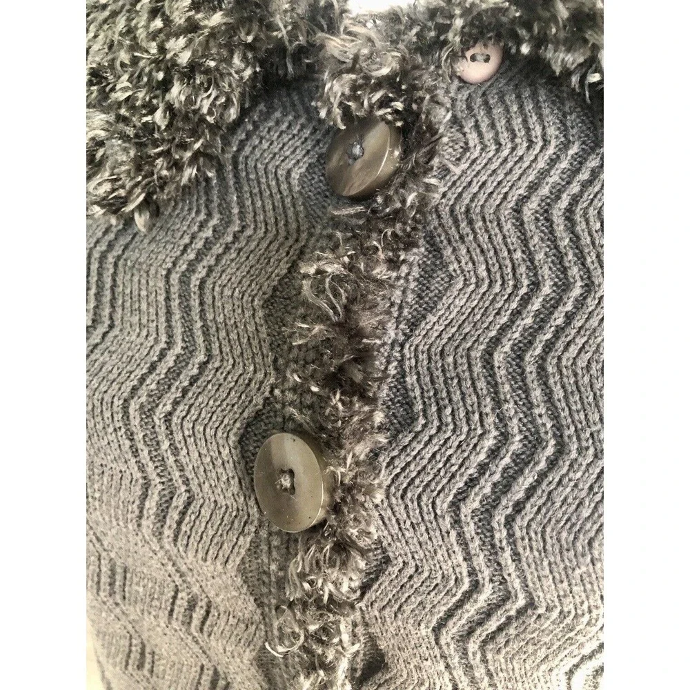 Michael Simon Rare Y2K Sweater Slate Blue Fab Buttons‎ Fur Collar Beautiful Knit